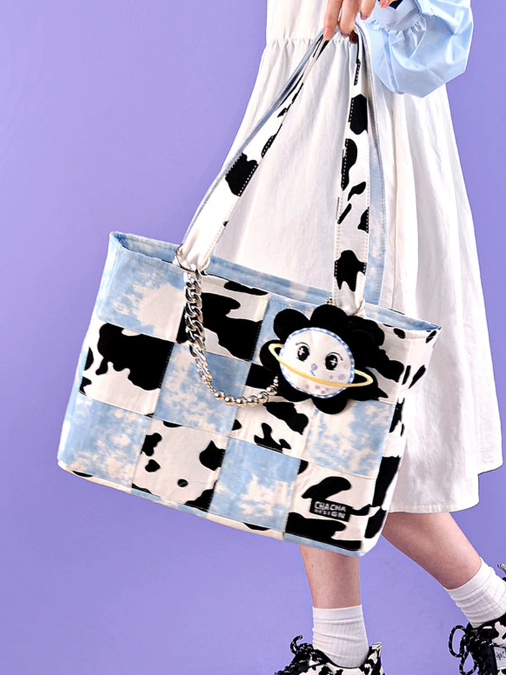 Cow Pattern Block Tote Bag