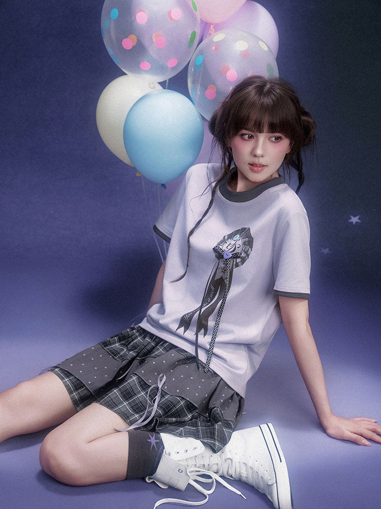Lavender Ribbon Rosette Ringer T-shirt