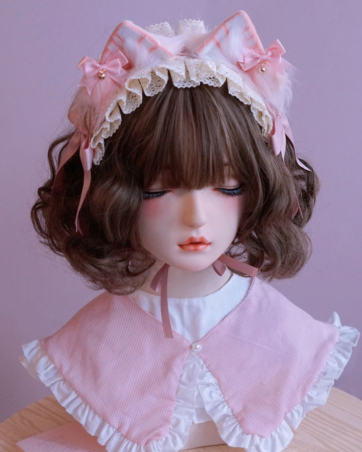 Pink Cat Ear Bell Lace Headband