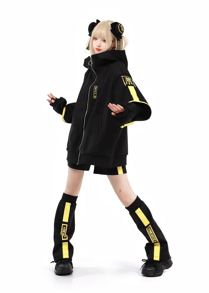 Black and Yellow Luminous Jacket Arm Warmers Leg Warmers Shorts Pants Hairclips