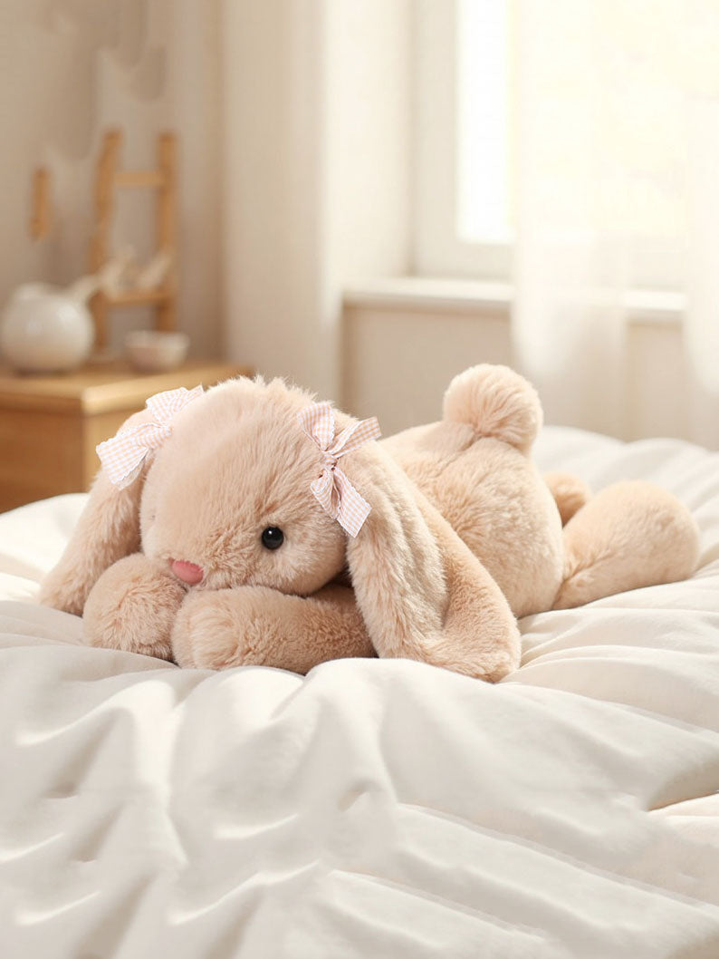 Cute Beige Bow Bunny Plush