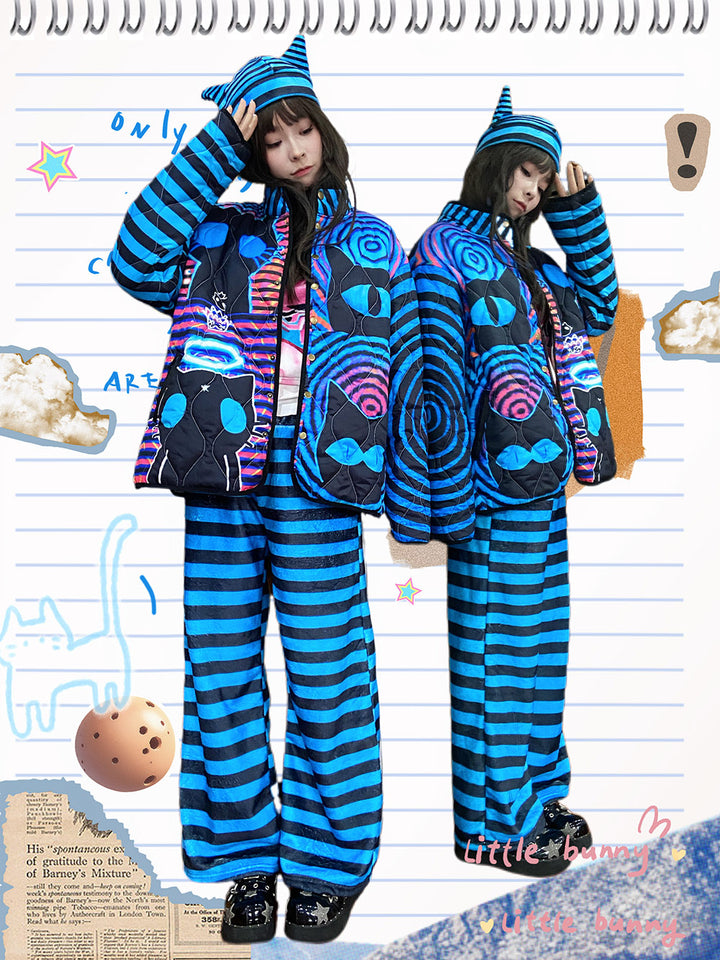 Blue Striped Loose Pants