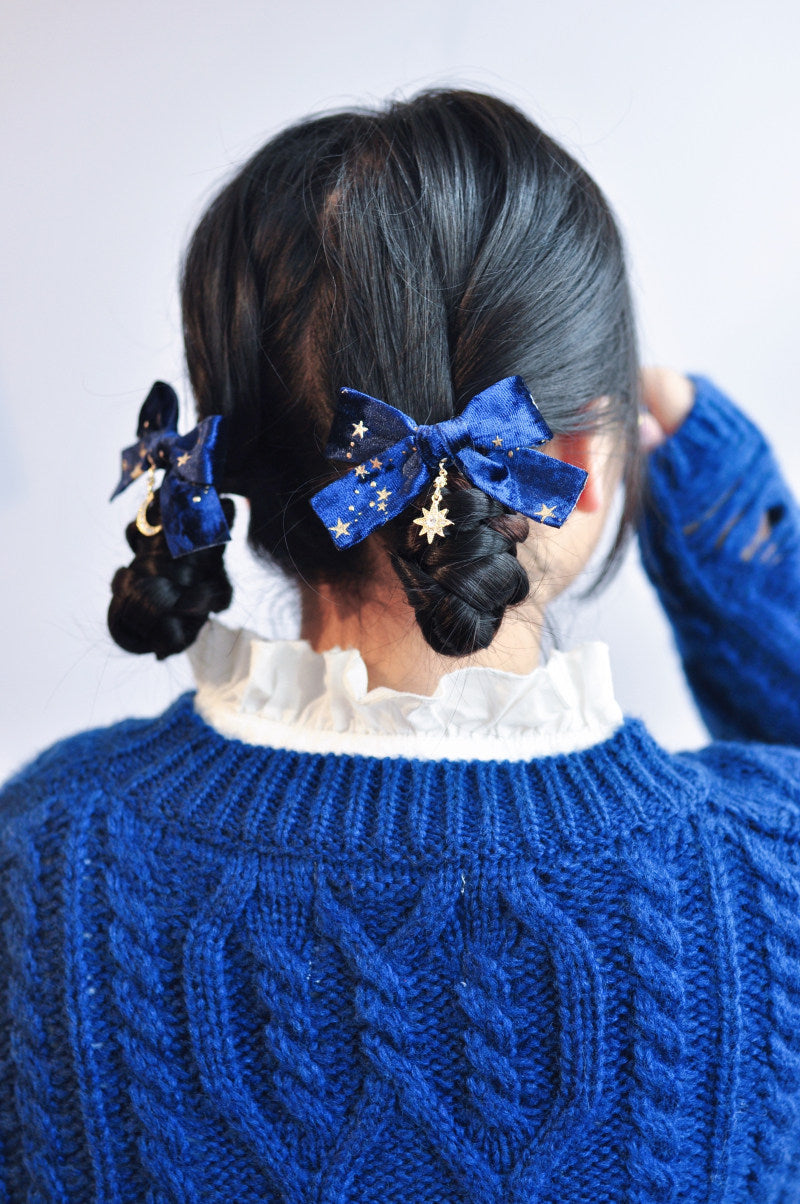 Star Moon Bow Hair Clip Pair
