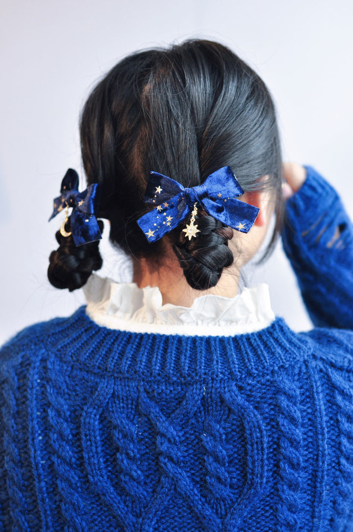 Star Moon Bow Hair Clip Pair