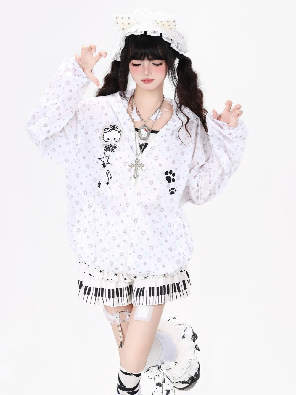 Pastel Star Print Hooded Sun Jacket