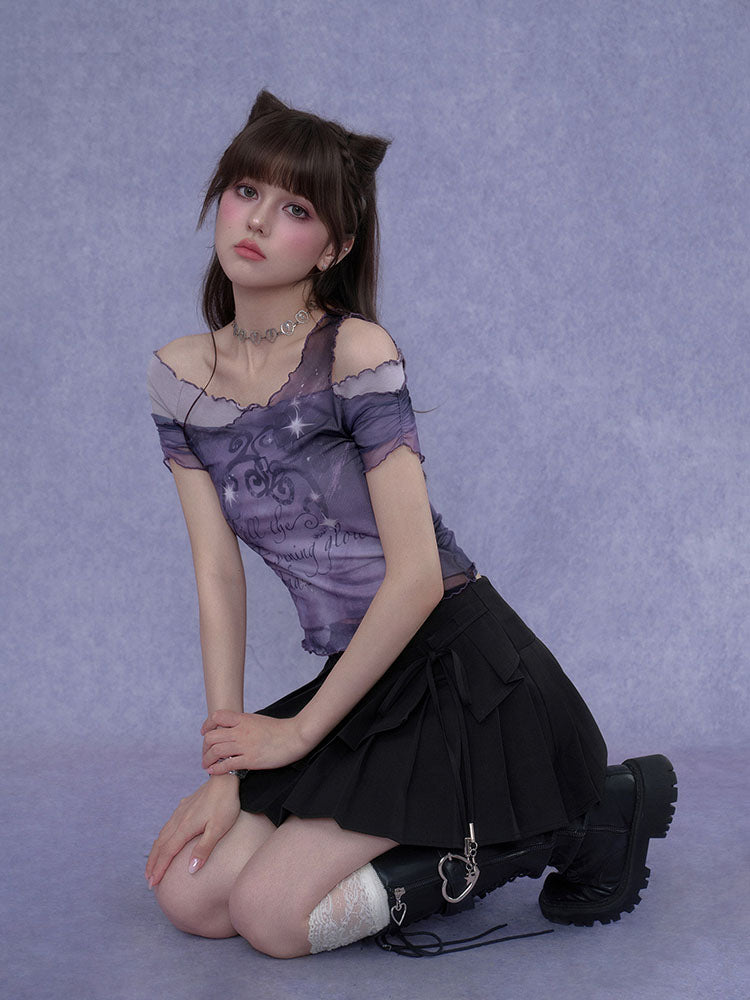 Purple Sheer Off Shoulder Fairy Top