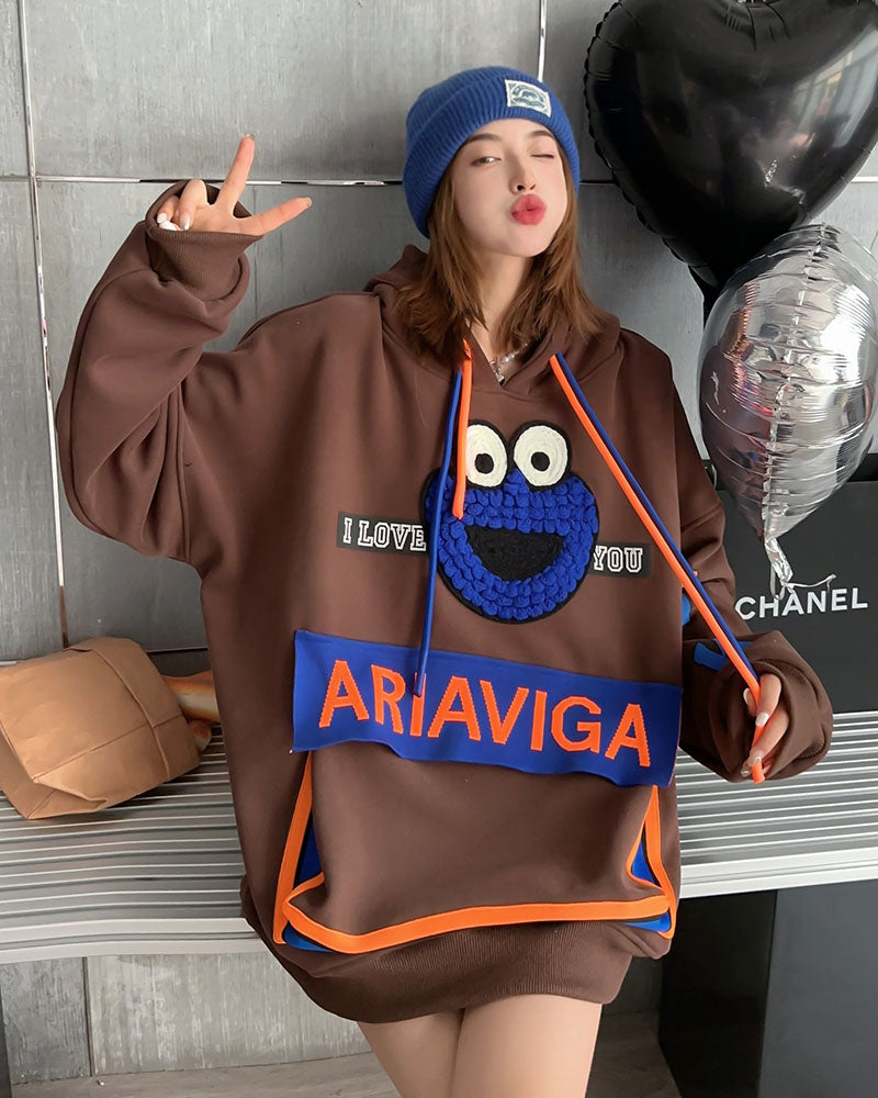 Cartoon Embroidered Loose Casual Autumn/Winter Hoodie