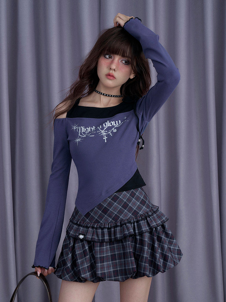 Blue Plaid Ruffle Bubble Mini Skirt