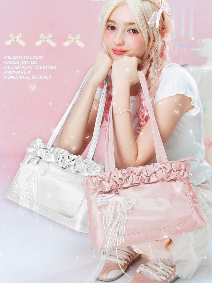 Satin Ruffle Balletcore Ita Underarm Bag