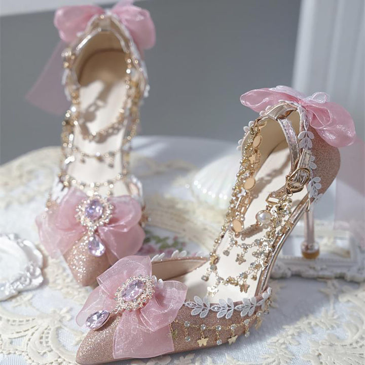 Lolita Bow Decorative Chain High Heels