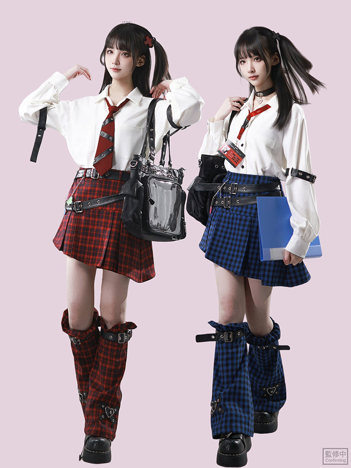 Punk Red Plaid Belted Skirt