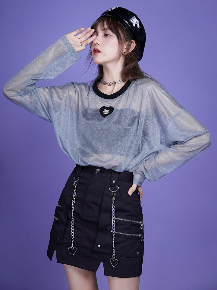 Black Heart Chain Utility Mini Skirt
