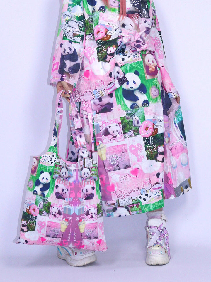 Pink Panda Collage Midi Skirt