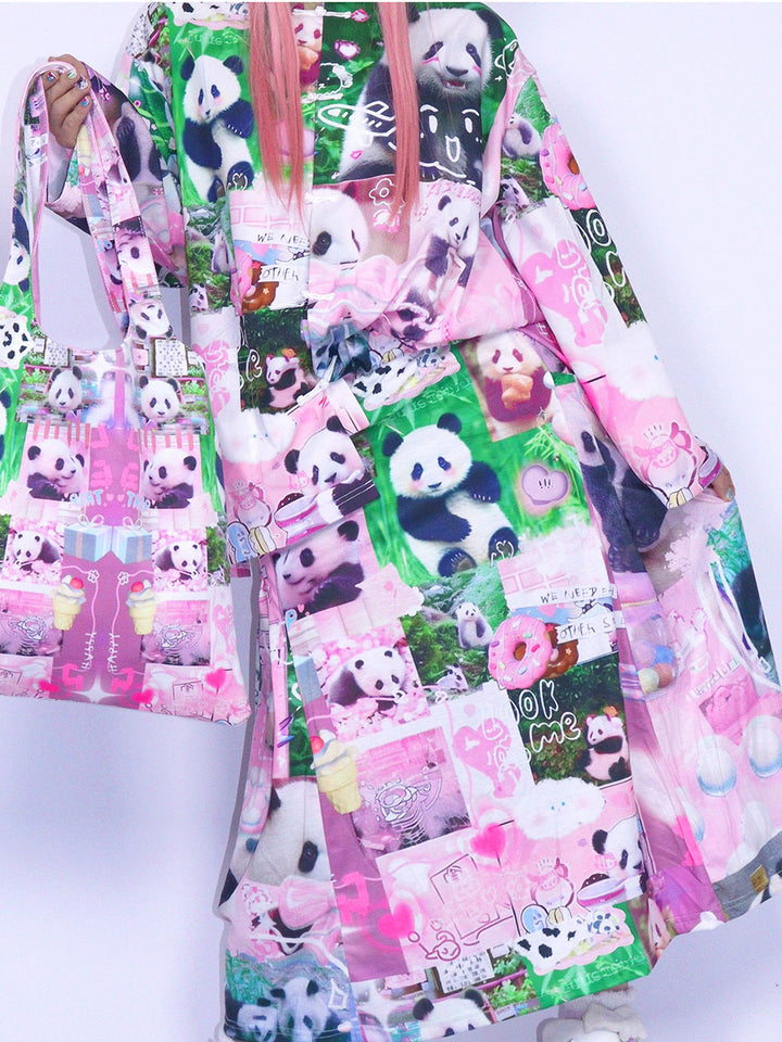 Pink Panda Collage Midi Skirt