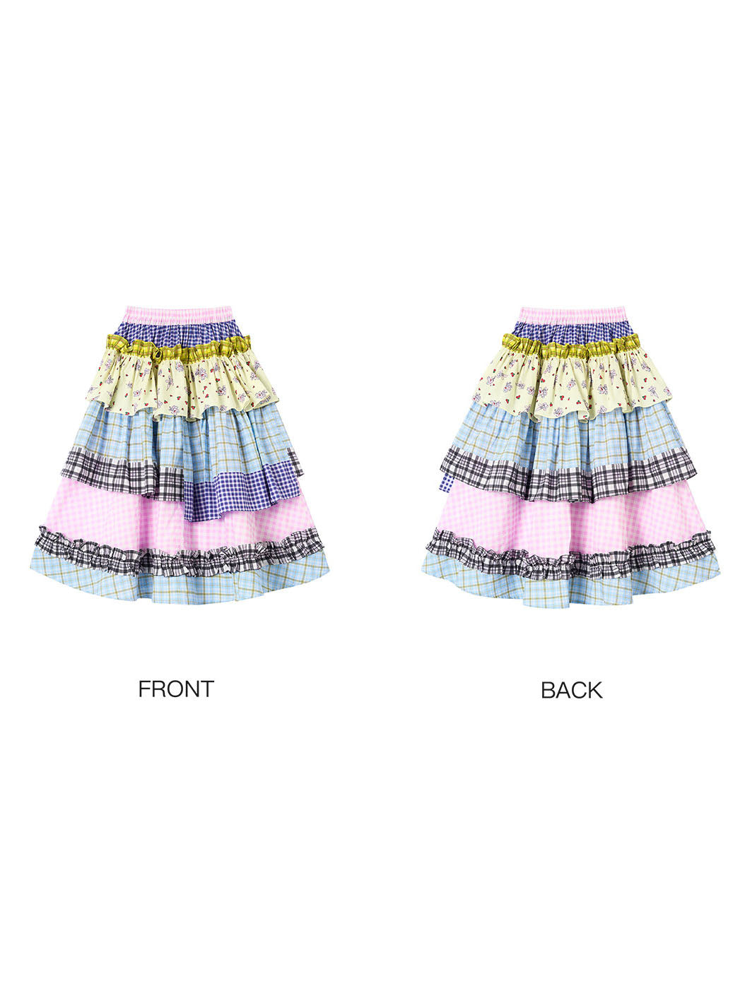 Pastel Plaid Tiered Midi Skirt