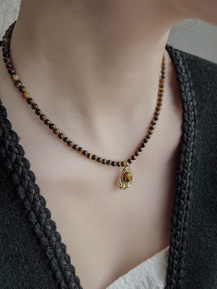 Chinese vintage Meilad tiger's eye stone necklace