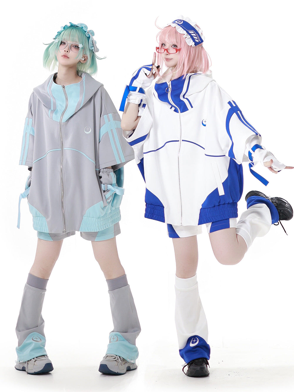 Cyber Y2K Hooded Jacket Shorts Pants Arm Sleeves Leg Warmers Headpiece