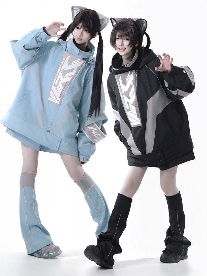 Apocalypse Techwear Cyber Y2K Cat Ear Jacket Shorts Leg Warmers Headband