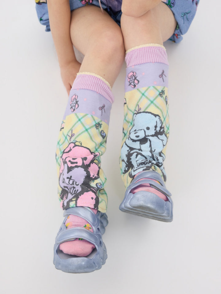 Pastel Bear Plaid Slouch Socks