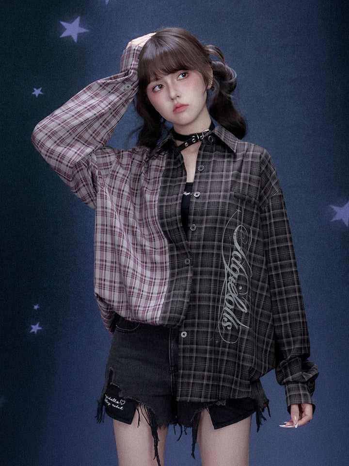 Colorblock Plaid Long Sleeve Shirt