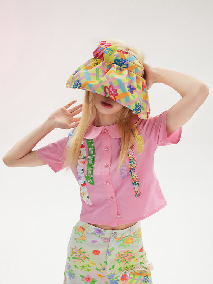 Yellow Floral Bow Wide Brim Visor