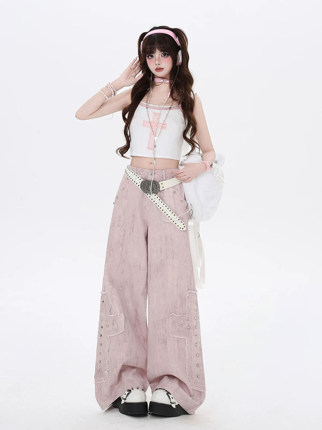 Y2K Studded Wide Leg Cargo Jeans