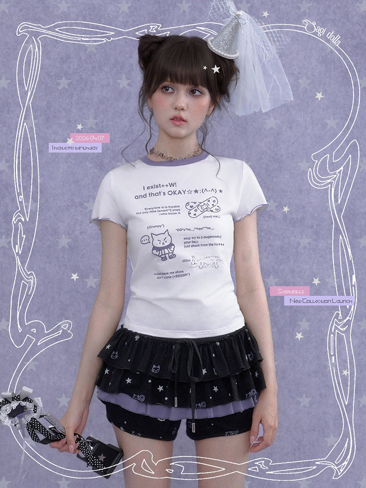 Black Cat Star Layered Ruffle Skort