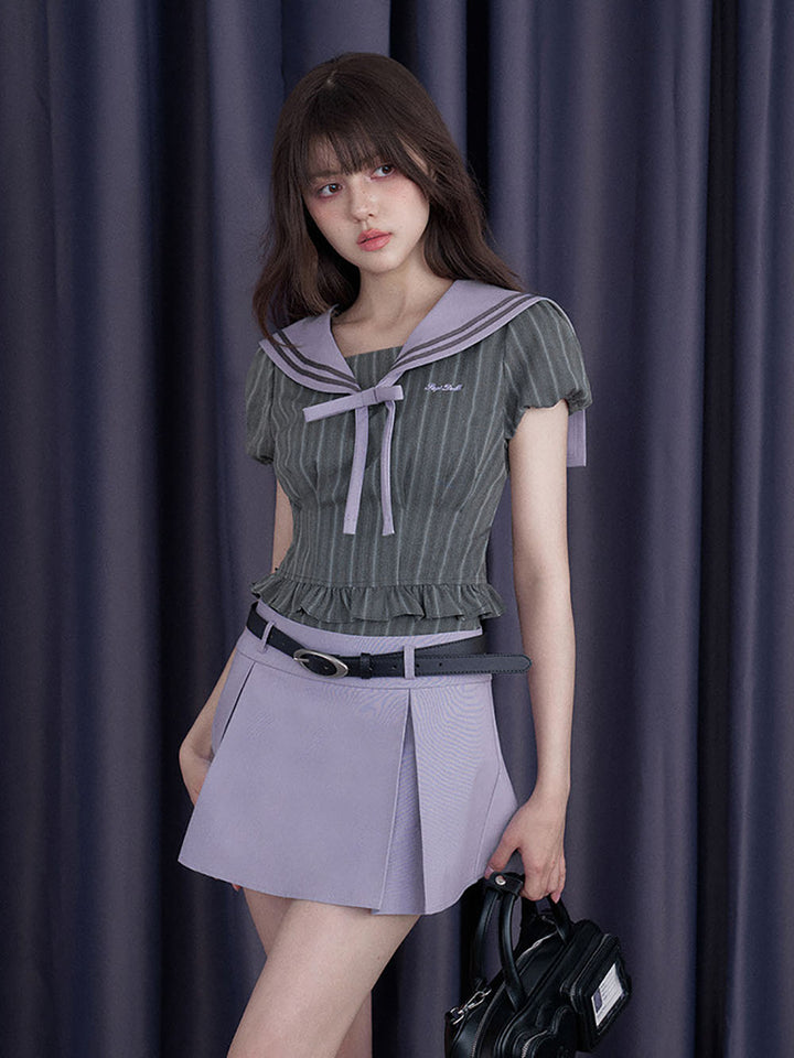 Lavender Layered Waist Belted Mini Skirt