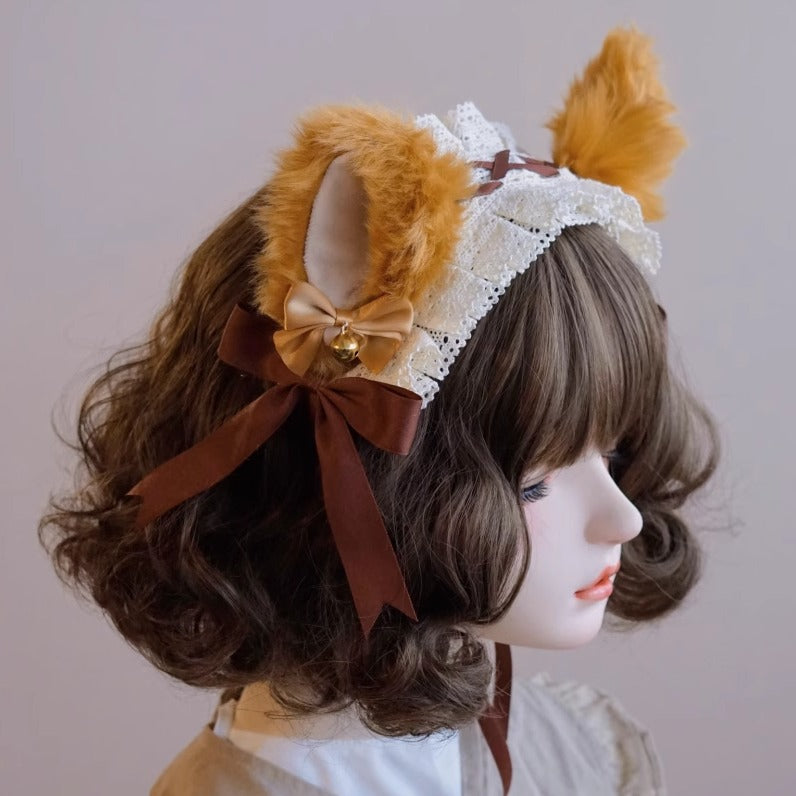 Brown Lace Ruffle Fox Headband