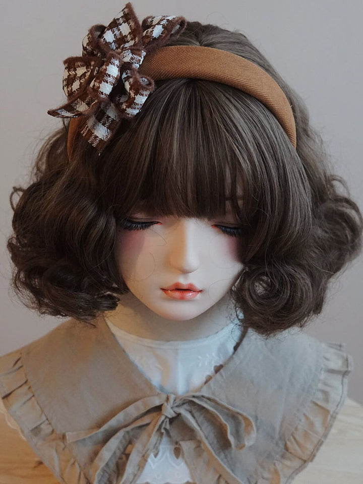 Brown Houndstooth Bow Padded Headband