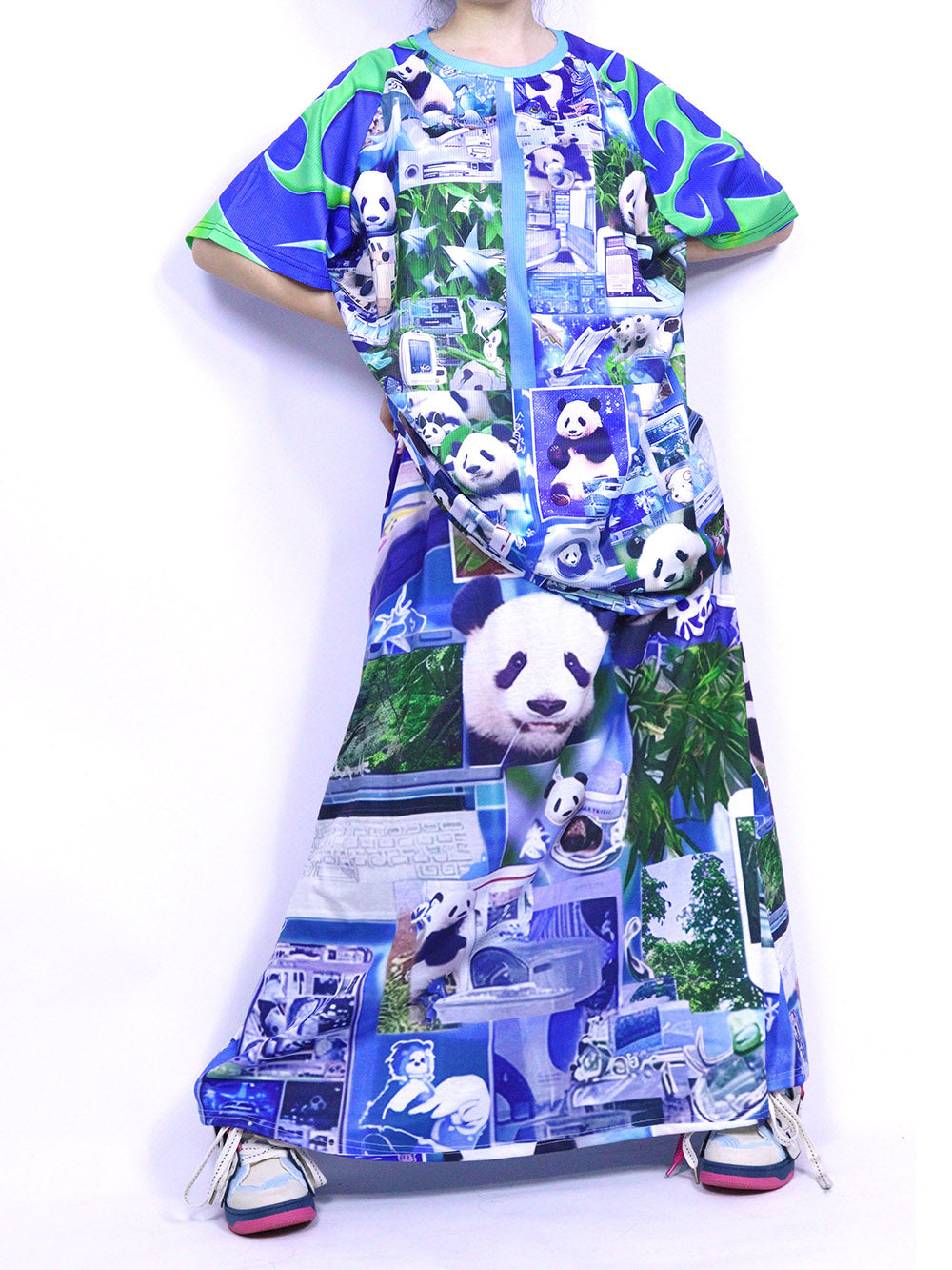 Blue Panda Collage Oversized T Shirt