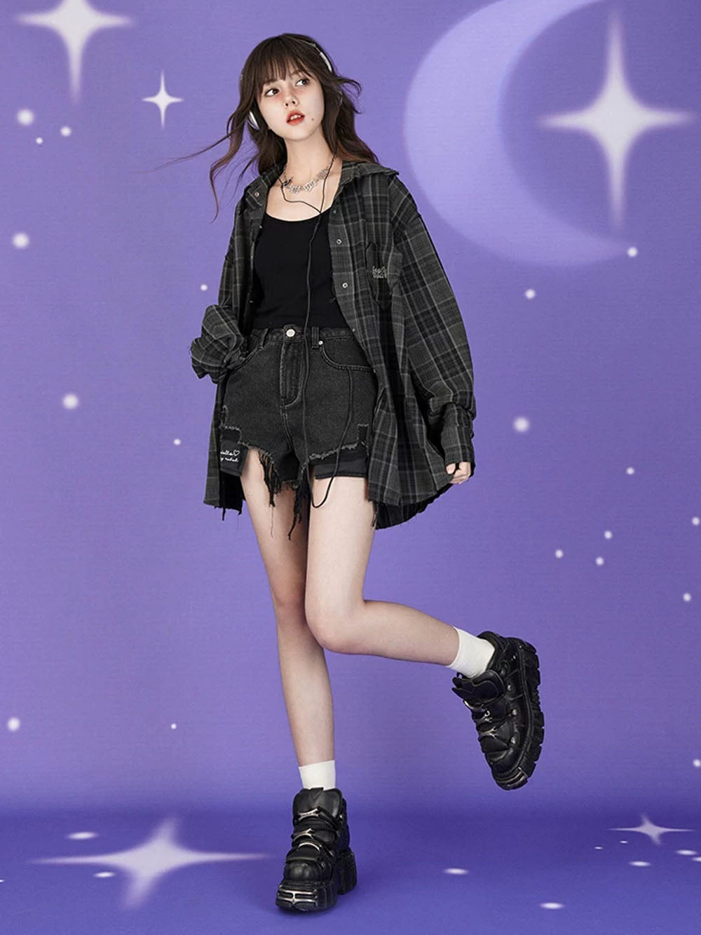 Black Distressed Patchwork Shorts