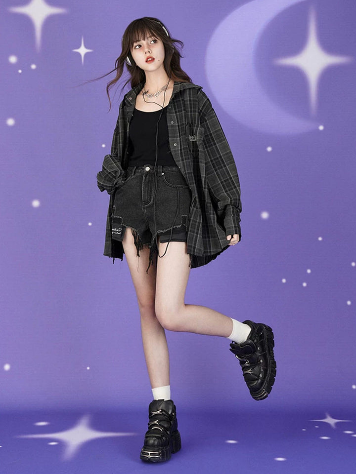 Black Distressed Patchwork Shorts