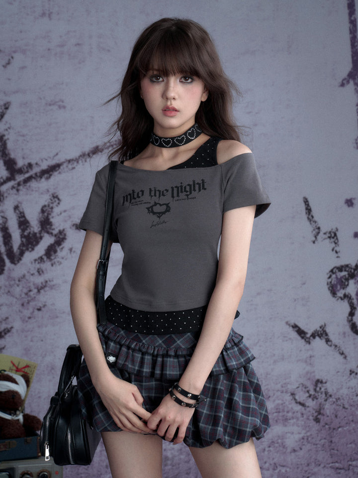 Asymmetric Layered Gothic Graphic Top