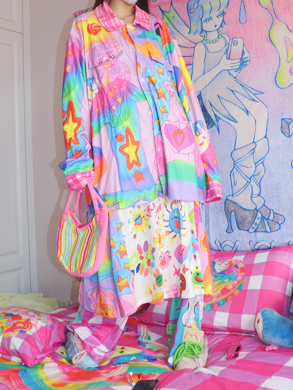 Pastel Bear Rainbow Button Up Shirt
