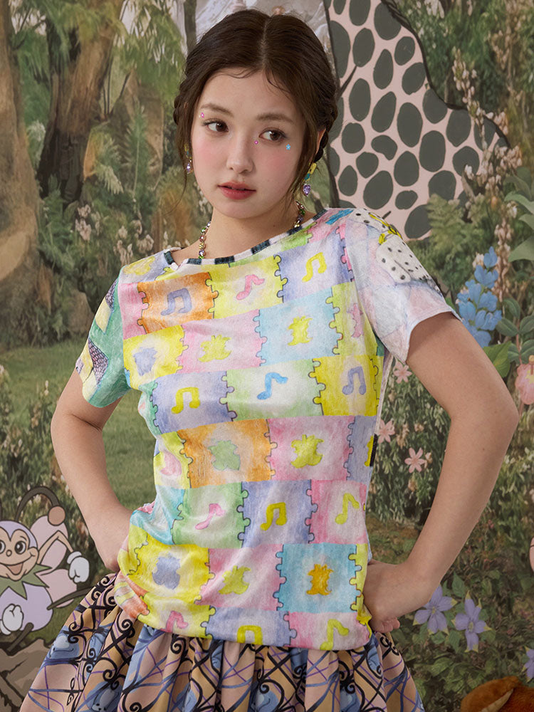 Pastel Puzzle Print Tee