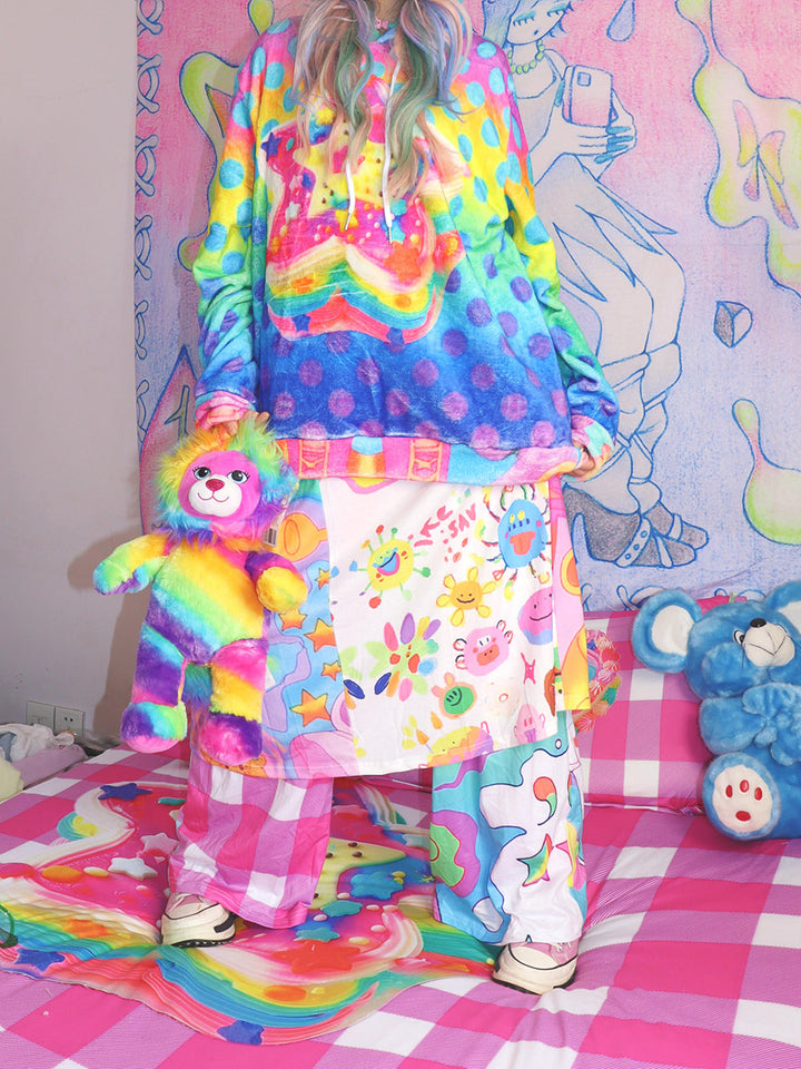 Kawaii Doodle Patchwork Midi Skirt
