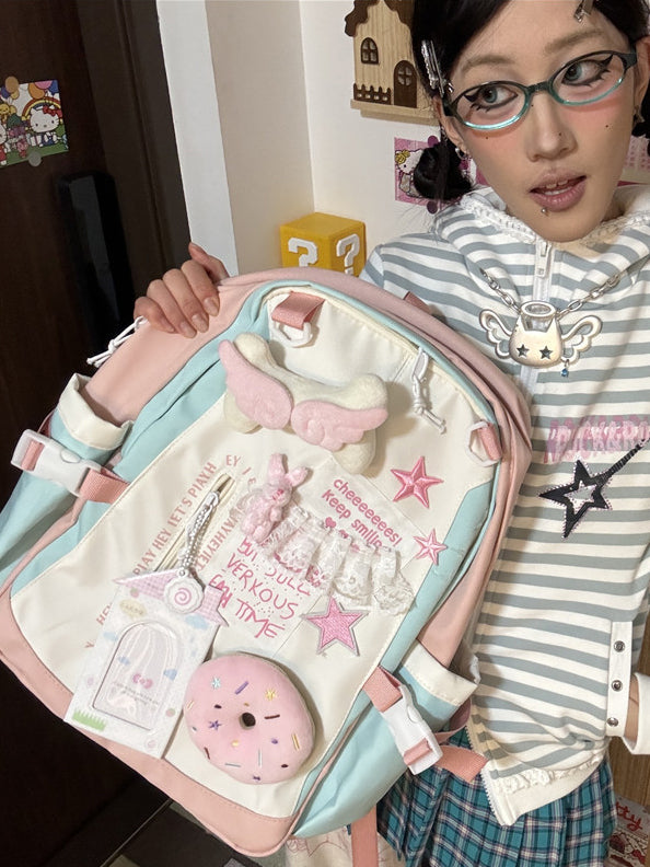 Pastel Pink Mint Colorblock Backpack