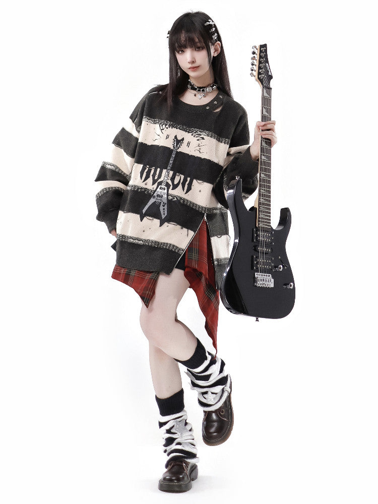 Guitar Stripes with Zip Detail Spring/Summer Casual Sweater / Skirt Coordinated