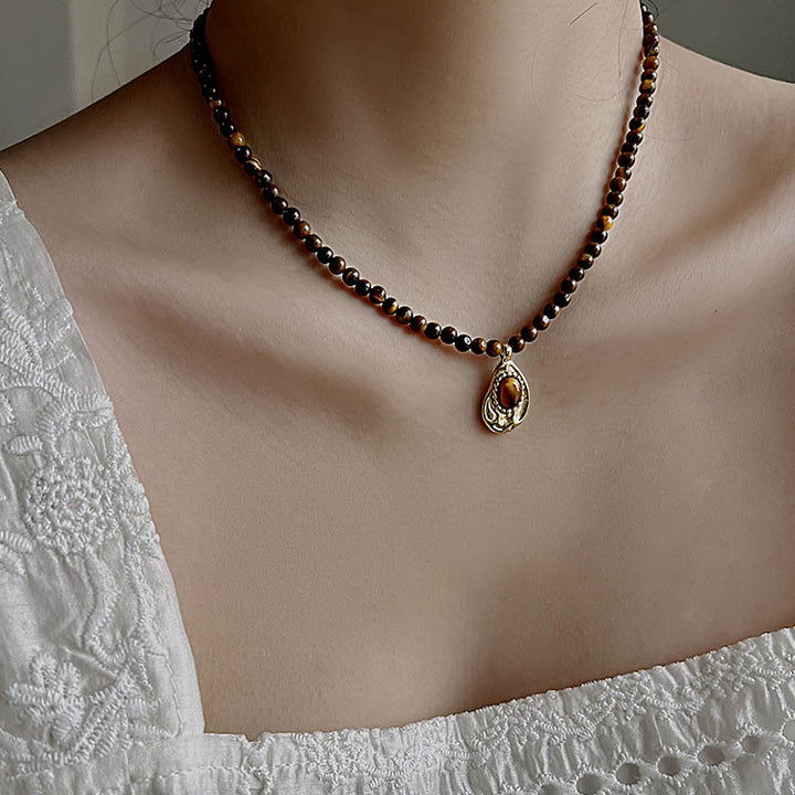 Chinese vintage Meilad tiger's eye stone necklace