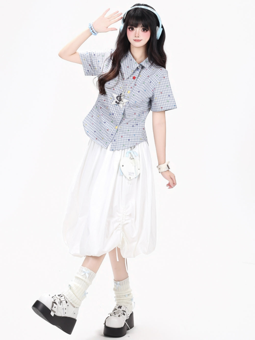 Asymmetric Plaid Ruffle Kawaii Shirt