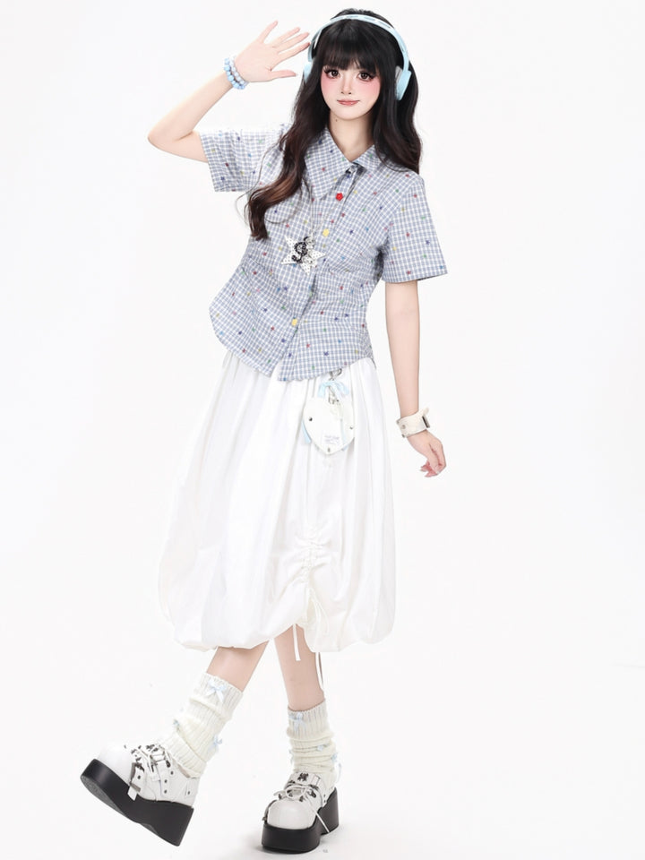 Asymmetric Plaid Ruffle Kawaii Shirt