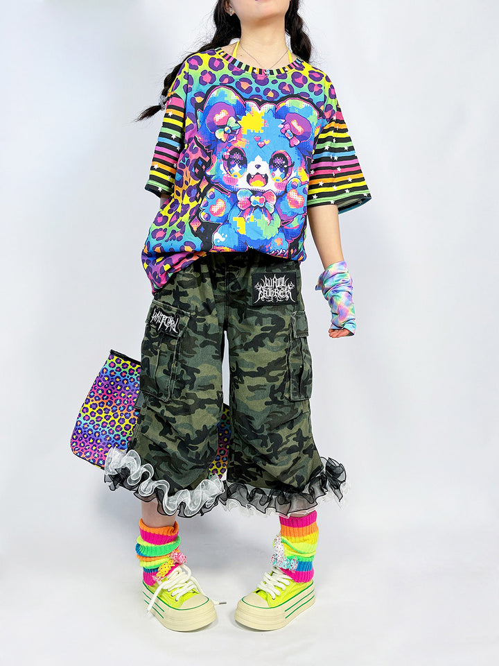 Rainbow Leopard Cartoon Bear T Shirt