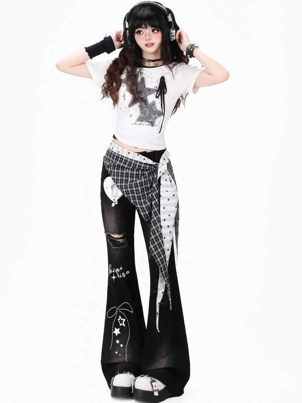 Black Star Rhinestone Flare Jeans