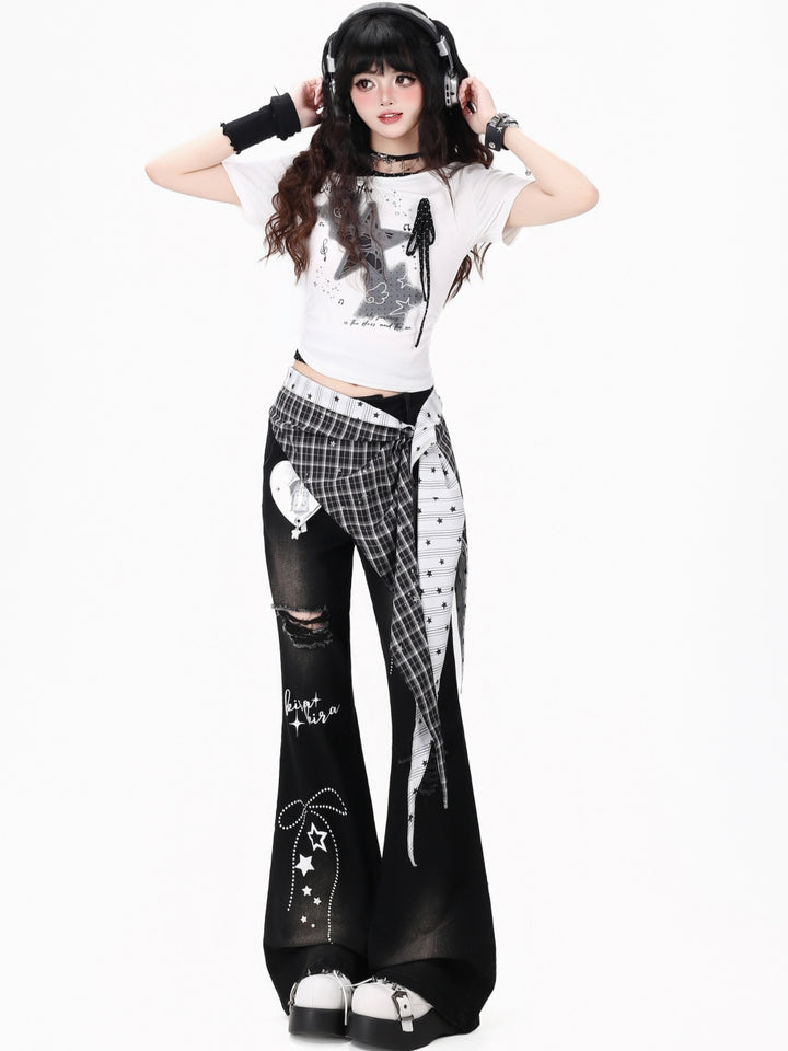 Black Star Rhinestone Flare Jeans