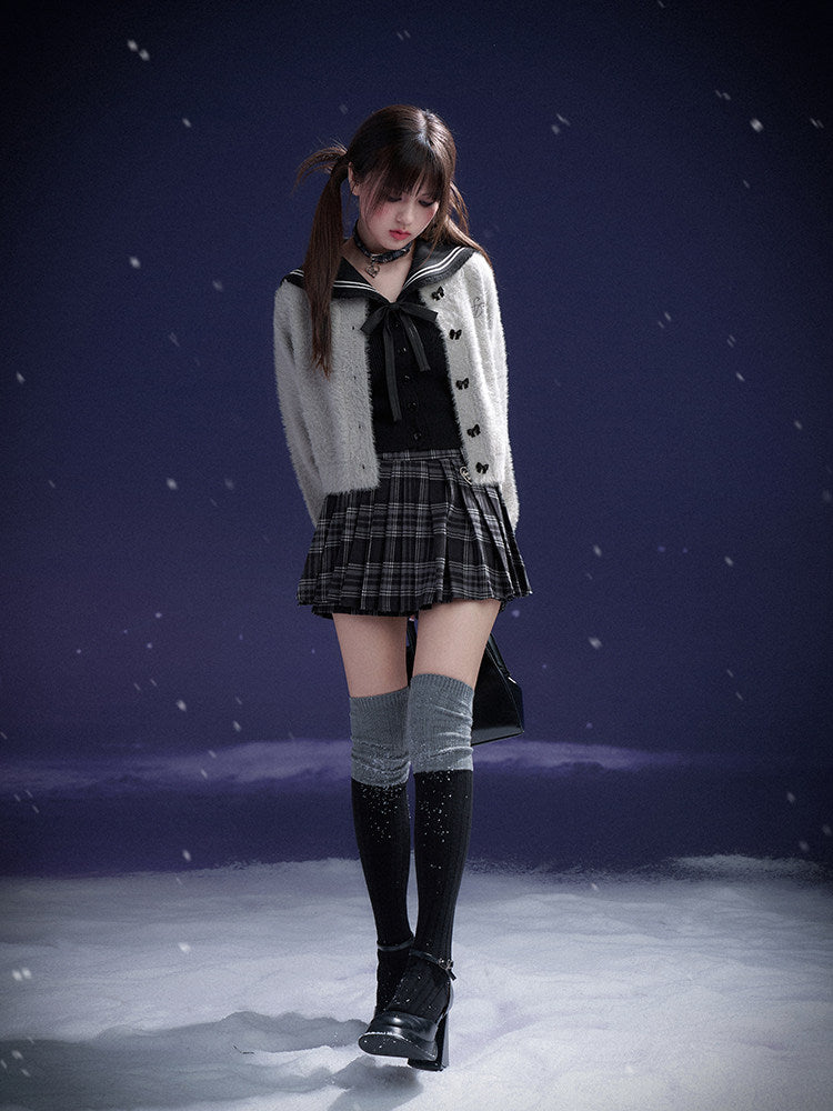 Black Plaid Heart Charm Pleated Skort