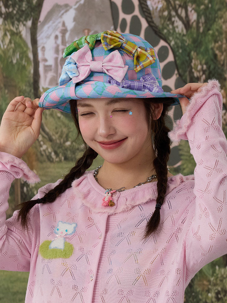 Pastel Plaid Bow Bucket Hat