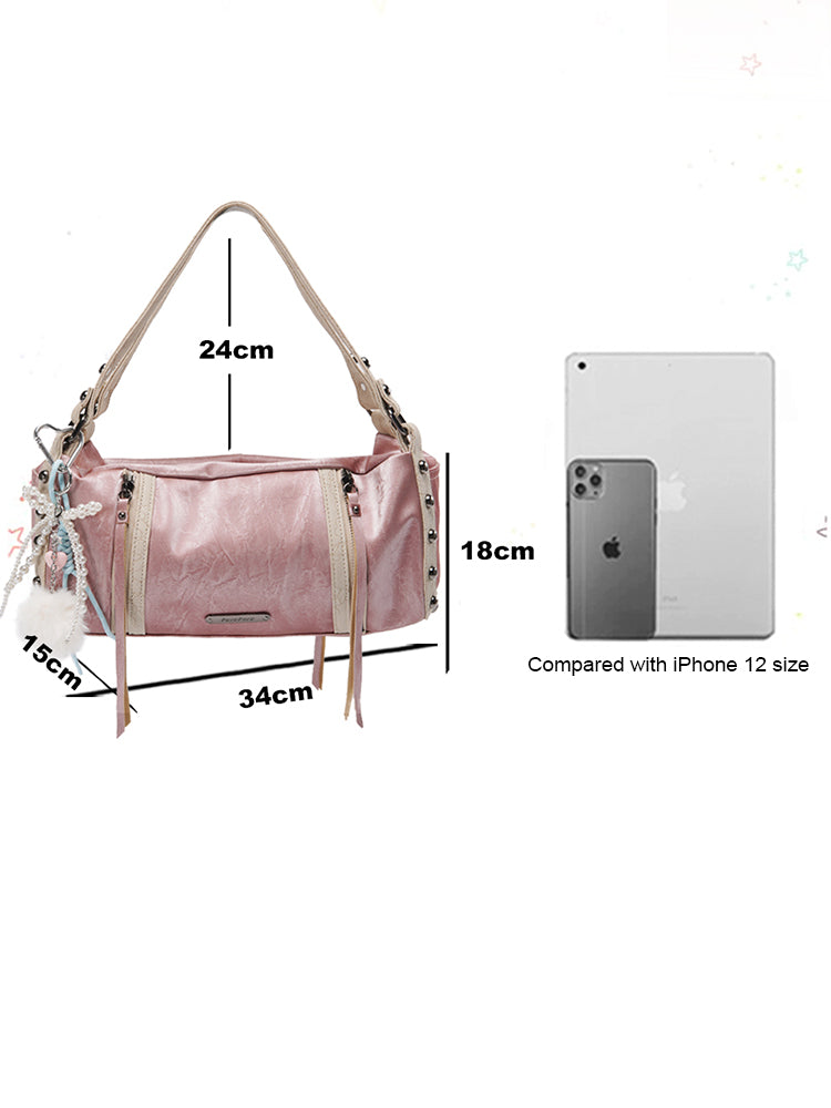 Chic Crinkled Leather Crossbody Bag with Metallic Studs