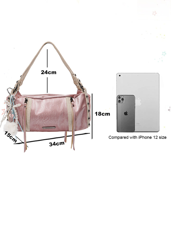 Chic Crinkled Leather Crossbody Bag with Metallic Studs