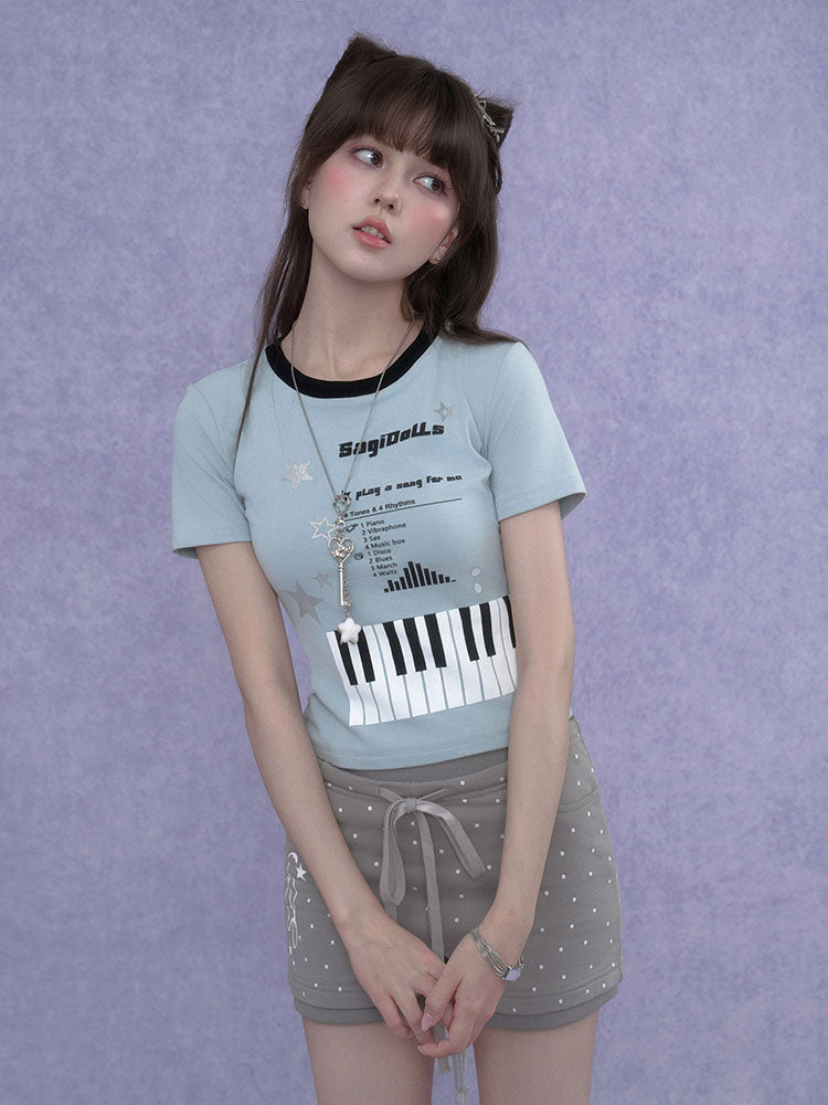 Y2K Piano Star Graphic Baby T-shirt